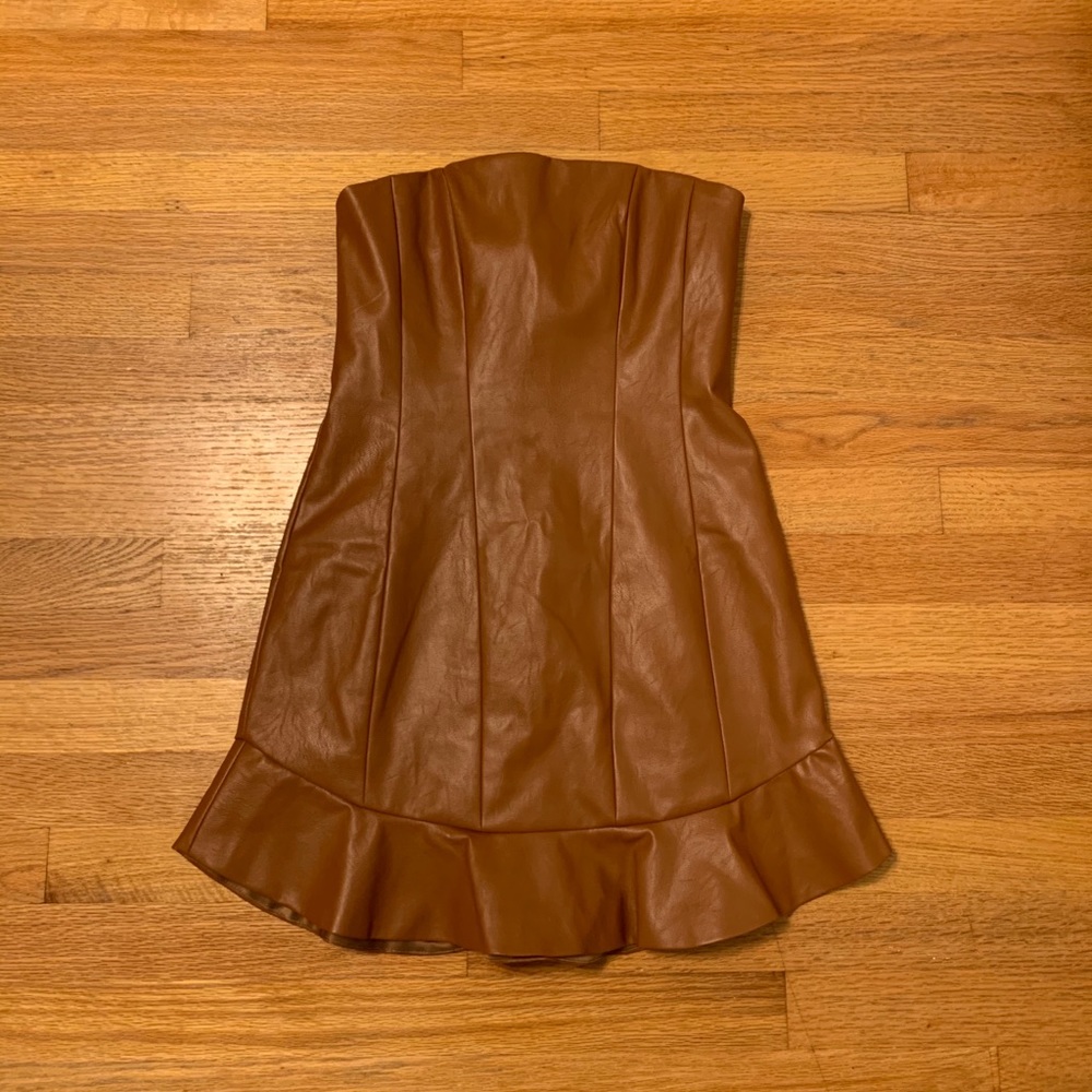 Leather ruffle mini dress